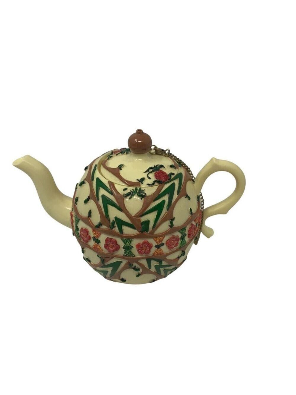 Vintage Nini Japan Hand Painted Teapot Trinket Box Floral Staffordshire Style - Picture 4 of 11